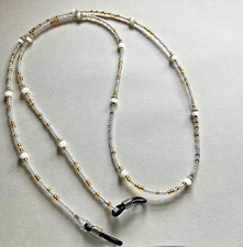 Handmade beaded eyeglass chain for glasses - seed beads w/cat's eye glass, white