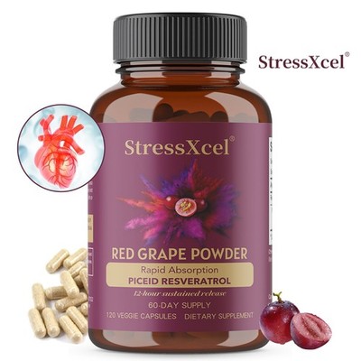 StressXcel Red Grape Powder 400mg 30~120Caps Support Heart Brain Health Non-GMO