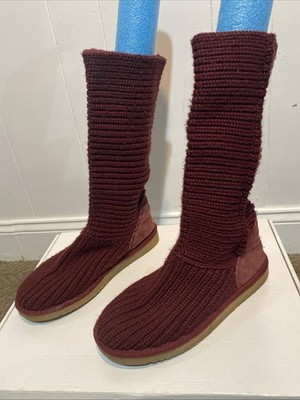 Ugg sweater knit Boots Burgundy 5817 US 8 Uk 6.5 EU 39 genuine sheepskin