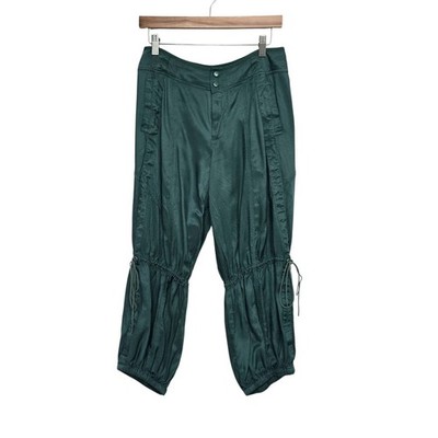 Anthropologie Green High Waisted Cargo Pants Drawstring Ankle Size 6P Light