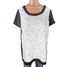 Ann Taylor Med NWT Black Chiffon White Sequin Short Sleeve Dressy Blouse