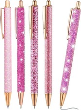 Pink Pen Set, 5 Fancy Pens for Ladies, 1.0mm Retractable Black Ink Ballpoint Pe