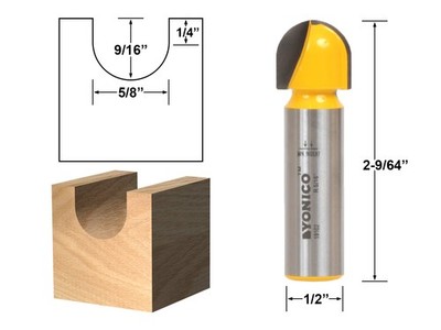 5/8'' Diameter Core Box Router Bit - 1/2'' Shank - Yonico 19102