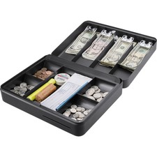 Barska 12-Inch Fold Out Cash Box with Key Lock – Drop Slot, 4 Bill Compartments,