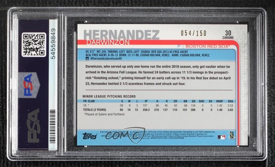 2019 Chrome Update Target Blue Refractor Darwinzon Hernandez PSA 10 Rookie RC - Image 2 of 2
