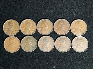 10 Piece Lot of Circulated 1909 Philadelphia VDB US Lincoln Wheat Cent Penny