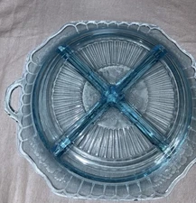 Anchor Hocking Mayfair 10" Blue 4 Part Relish Depression Glass READ⬇️