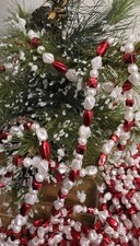 66ft Red  Ivory Faux Pearl Beaded Christmas Garland Unbreakable Excellent Cond.