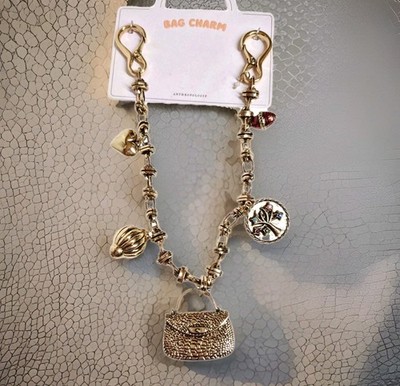 Anthropologie Metal Gem Purse Bag Charm Accessory Gold Multi-Color New with Tags