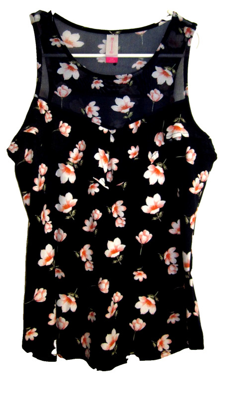 NoBo No Boundaries Tank Top Shirt JUNIOR 11/13 L Black Floral Print Sleeveless