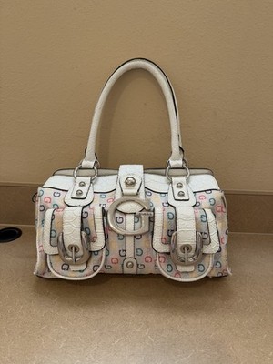 Y2k Guess Multicolor Signature Logo White PVC Croc Satchel Shoulder Bag RARE