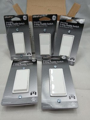 (5-pack) 25 GE ULTRAPRO GROUNDING 3 WAY PADDLE SWITCH Almond WITH EASY PRESSURE.