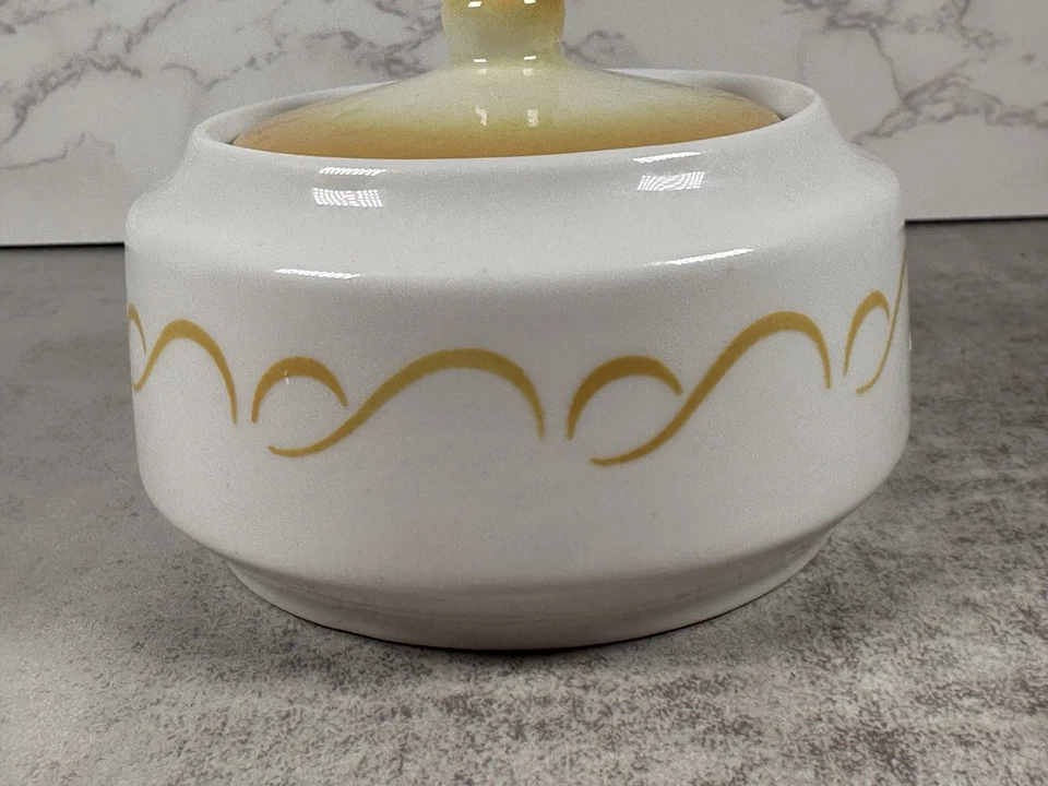 JACKSON CHINA MCM Amarillo Remolino Restaurante Artículos Sugar Bowl Tapa Falls Creek PA Foto 3 de 4