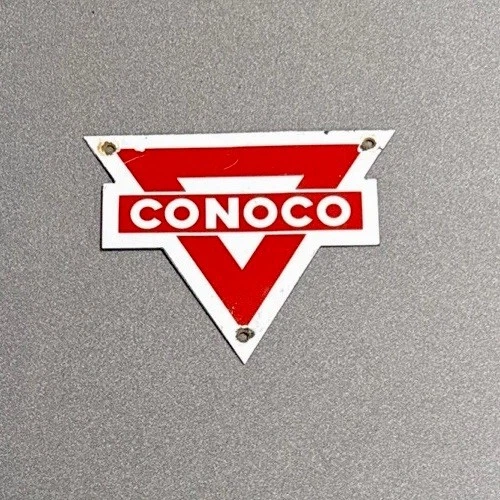 VINTAGE CONOCO GASOLINE PORCELAIN SIGN CAR GAS TRUCK OIL MOTORCYCLE