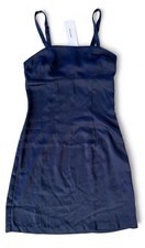 Urban Outfitters Women's Navy Silk Dress with Adjustable Straps