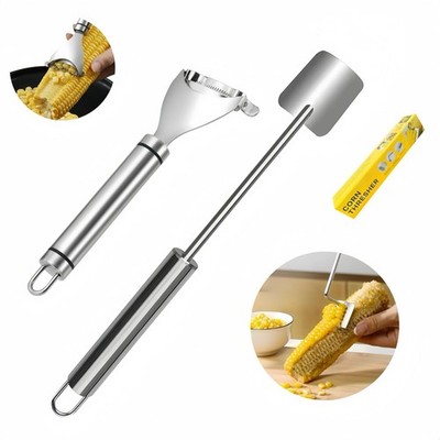 Professional Corn Peeler Set, 2 Pack Stainless Steel Kernel Scraper, Silver
