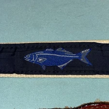 Sport Fish  Belt XL Leather/ Woven Brass Buckle  Blue /tan Worn In