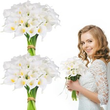 40 Pcs 13 Inch White Calla Lily Artificial Flowers Wedding Bouquet Real Touch...