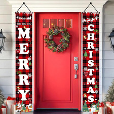 Christmas Decorations Outdoor Yard Front Porch Sign Set, Red Black Buffalo Plaid