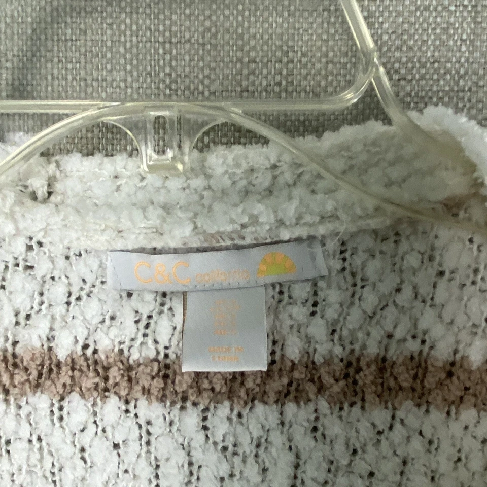 C&C California Cardigan Sweater Womens S White Striped Boucle Pockets Open - Image 2 of 4