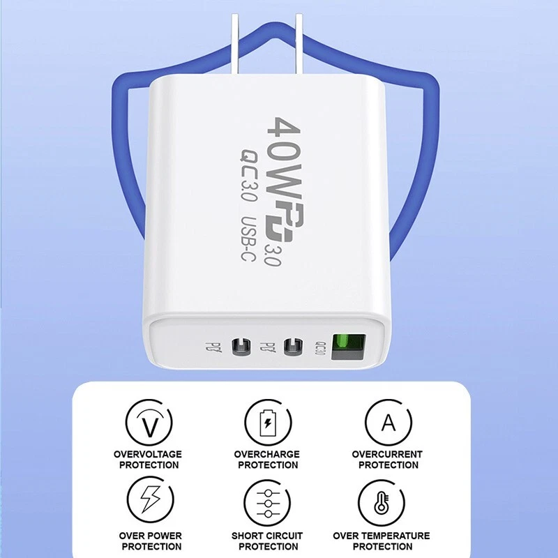 Lote de enchufes de cargador rápido USB-C de 40 W adaptador de corriente doble PD tipo C Foto 3 de 4