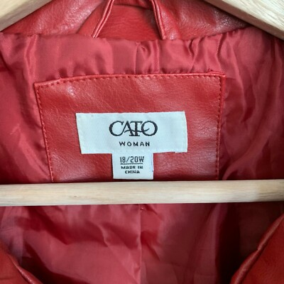 CATO Woman Moto Jacket Red Faux Leather Collared Zip Pockets Lined