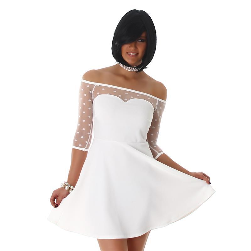 Elegante Corto Línea-a Vestido de Noche Con Mangas de Gasa Blanco #AK1278