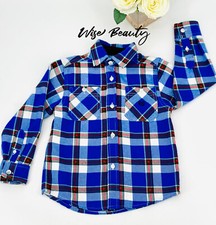 Chaps Flannel Button Front Shirt Boy’s Size 5 Blue Plaid Long Sleeve NEW