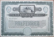 New England Steamship Company 1910 Stock Certificate, Ship Shipping Preferred