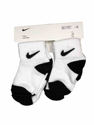 Nike Infant Socks 6-Pairs Size 12-24 Months White Black