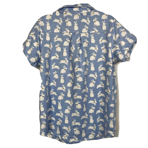 Millie & Maxx Shirt Boys Sz 8 Blue White Bunny Print Stretch Button Up Collar - Picture 3 of 7