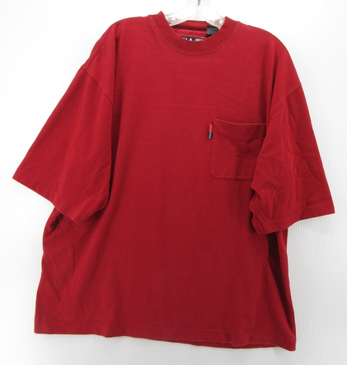 VINTAGE Fila Shirt Uomo Grande Rosso Sport Pullover Tasca T Tee Baggy Sciolto Anni 90 Y2K