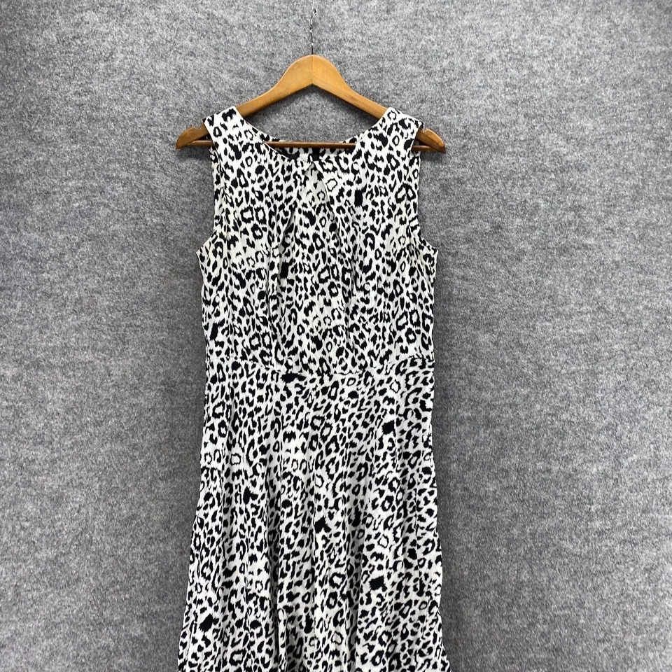 Vestido Ab Studio Mujer 14 Blanco Estampado Animal Cambio Midi Cremallera Sin Mangas Rayón Foto 3 de 4