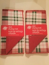 Summer dish drying mat plaid 2pc set kitchen 12x18 in checked