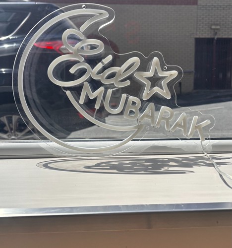 Neon LED Warm & Cool White Eid Mubarak Dimmable Light Sign With USB & Switch - Picture 3 of 4