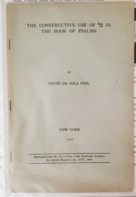 Rare 1943 Judaica   Kol in Psalms   Rabbi David de Sola Pool   Sephardic Study