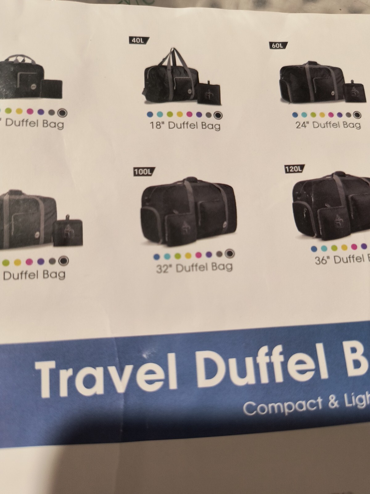 32" Foldable Duffle Bag 100L for Travel Gym Sports Lightweight Luggage Duffel