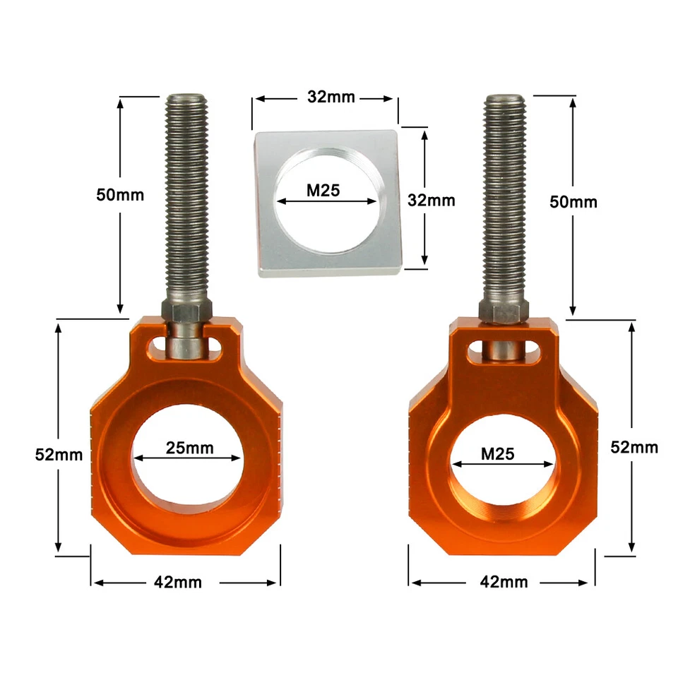 Ajustador de cadena de bloques de eje trasero 25 mm para KTM 125 250 450 530 SX SXF 2000-2012 Foto 3 de 4
