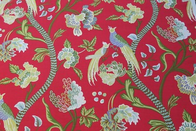 THIBAUT CURTAIN FABRIC DESIGN ''Janta Bazaar'' 3.6 METRES LINEN BLEND RED 