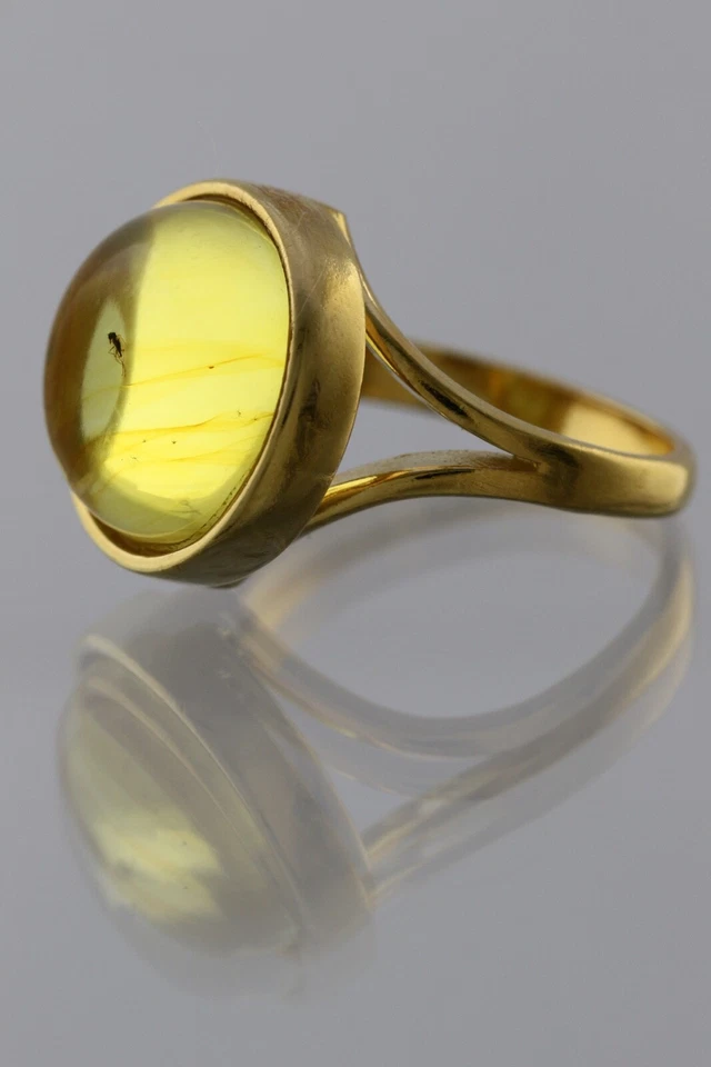 Anillo ajustable de plata chapado en oro ámbar báltico genuino insecto fósil 191029-11 Foto 3 de 4