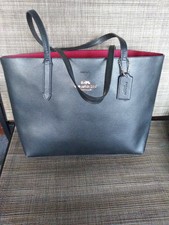 coach black tote with red interior