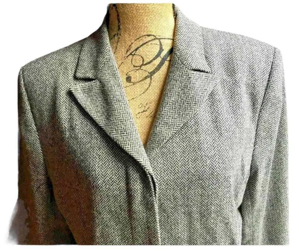 Chaqueta Blazer Valerie Stevens 3 Botones Espiga Lana Seda Mezcla Talla 14 Gris Foto 3 de 4