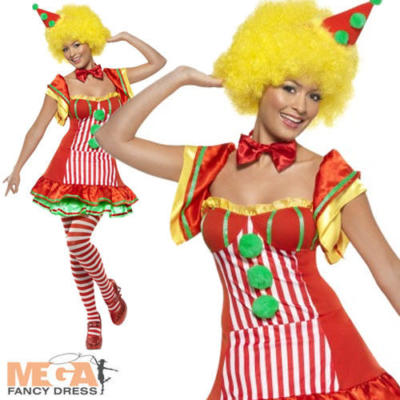 Striped Clown Ladies Fancy Dress Carnival Circus Fun Womens Adult