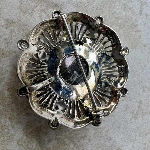 Vintage Sterling Silber Abalone & Markasiten Kamee Brosche/Anhänger - Bild 5 von 5