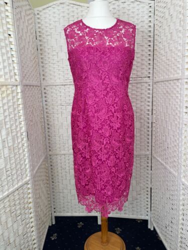 gina bacconi pink lace heavy overlay lined party dress bnwot size 16 - Picture 1 of 8