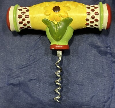 Vintage Hand Painted Sunflower Corkscrew - Wine Bottle Opener