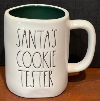 Rae Dunn SANTA S COOKIE TESTER Christmas Mug Green inside NEW