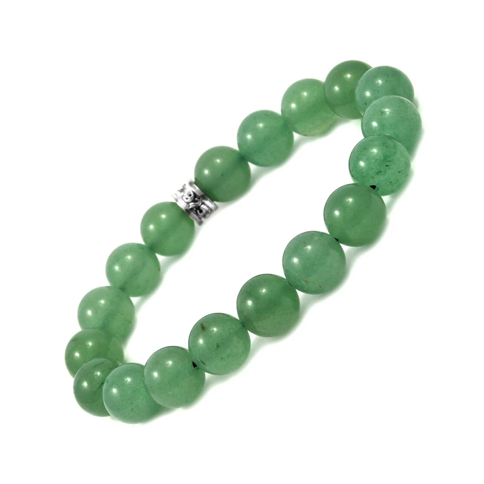 NOV9M 21.7ct Aventurina 10mm Cuentas y Plata de Ley 925 Pulsera Elástica 7" Foto 2 de 3