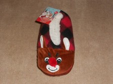 NEW RUDOLPH THE RED NOSED REINDEER SLIPPER SOCKS SLIPPERS YOUTH SIZE M/ L , 13-4