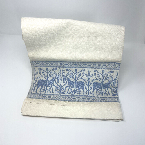 Damask Double Hem Stitched Bath Towel with Stags Blue and White 37 in by 23.5 in - Picture 11 of 11